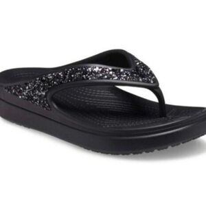 CROCS Sloane Black Glitter Flip Flop Sandal